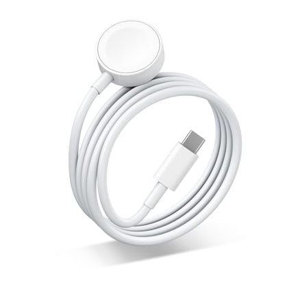 Fast charging USB C watch charger cord designed for Apple Watch compatibility, featuring a magnetic charging cable suitable for various series including 10, 9, 8, 7, Ultra, Ultra2, SE2, 6, 5, 4, 3, 2, 1, and SE1, with a length of 4.9 feet.