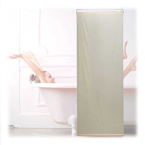 Beige hydrophobic shower curtain for bathtub measuring 60x240 cm designed for ceiling and window use in a bathroom