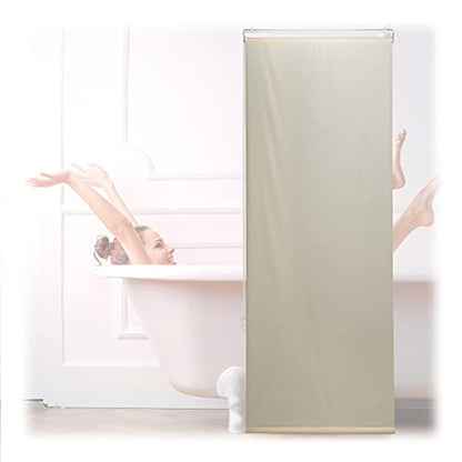 Beige hydrophobic shower curtain for bathtub measuring 60x240 cm designed for ceiling and window use in a bathroom