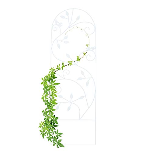 Metal garden trellis designed for climbing plants featuring a vine pattern, measuring 120 by 40 centimeters in white color.