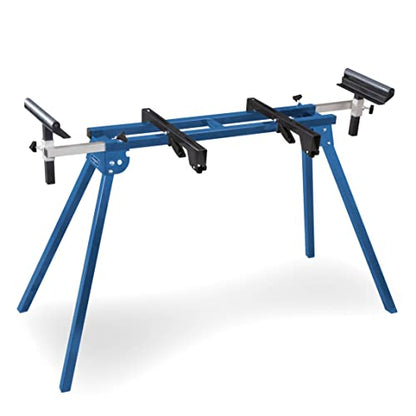 Mitre saw stand in silver and blue color designed for stability and ease of use