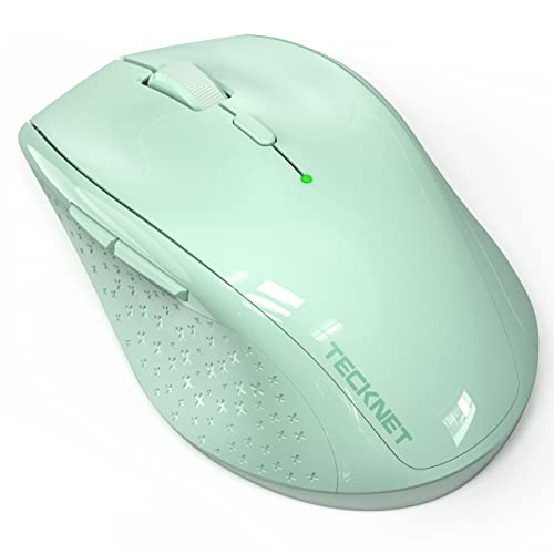 Wireless TECKNET mouse with 2.4 G USB connection featuring 6 adjustable levels of 4800 DPI, 30-month battery life, ergonomic grips, and 6 portable buttons suitable for PC, Chromebook, and Mac in green color