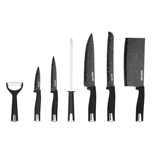 Swiss Pro+ - 8-Piece Stainless Steel Knife Set with Chef's Knife, Knife Block