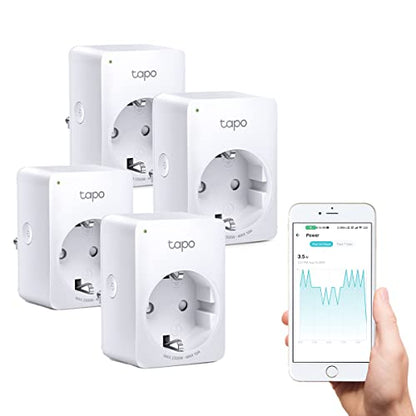 TP-Link Tapo Smart WiFi Socket P110 four pack featuring energy consumption meter smart home compatibility with Alexa and Google Home voice control and remote access mini design