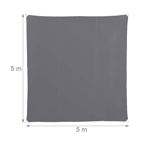 Relaxdays - Square Shade Sail UV Protection for Balcony Garden, 5x5m, Grey