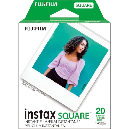 Fujifilm black and white instant film for Instax cameras, featuring 20 exposures per roll in a square format (1:1), suitable for daylight use.