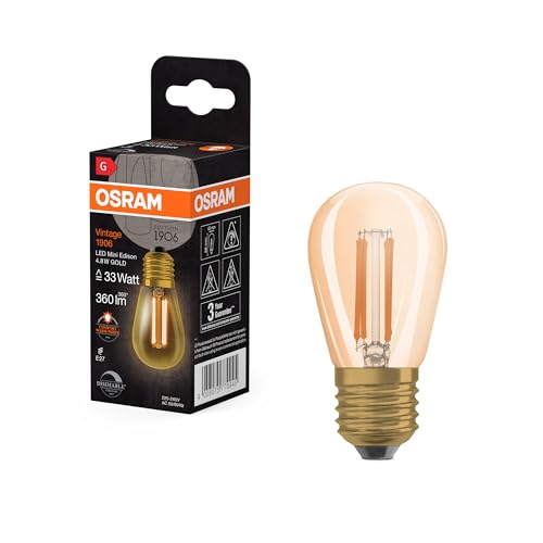 Osram Vintage 1906 LED Lamp Gold Tint 4.8W 360lm E27 Base Warm White Light Dimmable Mini Edison Shape