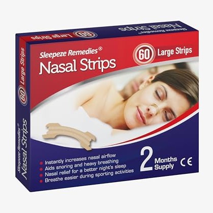 Sleepeze Remedies Large Nasal Strips for Snoring and Congested Nose - 60 Pack - China Origin