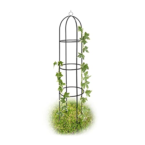 Metal obelisk trellis for climbing plants made of steel with a green finish standing 190 cm tall