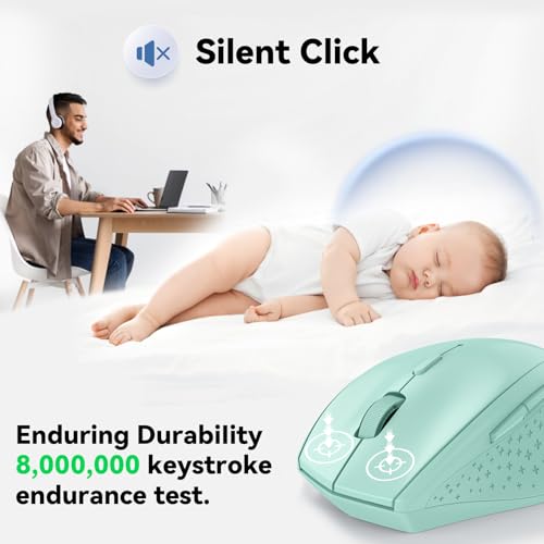 TECKNET - Wireless Mouse 2.4G With 6 Adjustable DPI Levels, Ergonomic Grip, Green