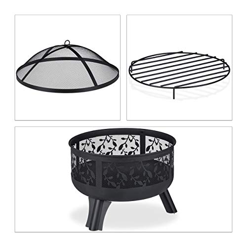 Relaxdays - Fire Bowl With Spark Protection, Outdoor Fire Pit, Black, 60cm x 60cm