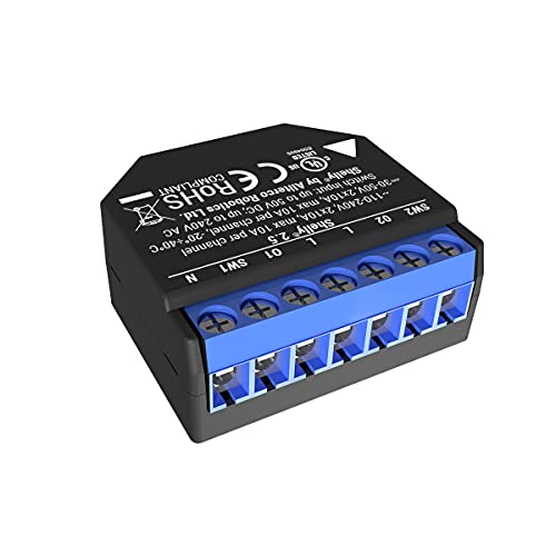 Shelly 2.5 double relay switch and roller shutter retrofit relays designed for smart home automation and control of electrical devices