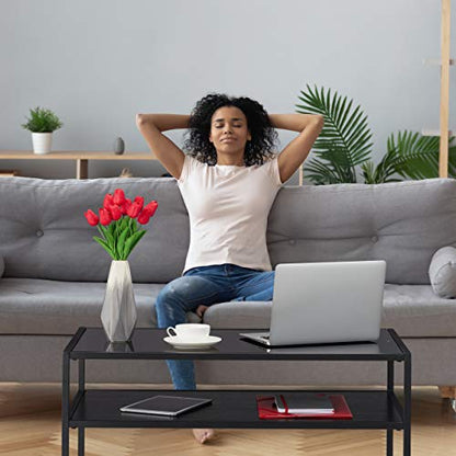 Relaxdays - Black Glass Coffee Table With 2 Shelves For Living Room