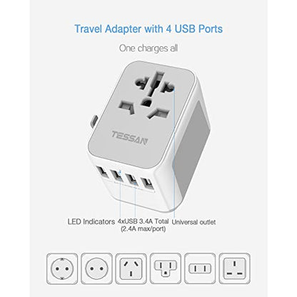 TESSAN - Worldwide Plug Adapter with 4 USB Ports and 1 AC Socket