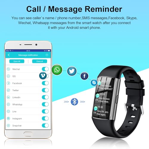 Tipmant - IP68 Waterproof Fitness Tracker Smart Watch with Heart Rate Monitor