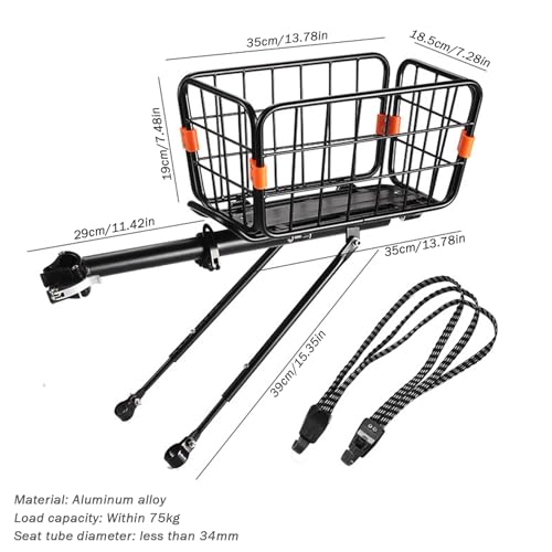 BikeCo - Foldable Rear Bike Basket, 165 LB Capacity, Adjustable Cargo Rack