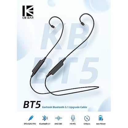 Yinyoo - KBEAR BT5 2 Pin Earhook Bluetooth 5.1 Upgrade Cable with Microphone