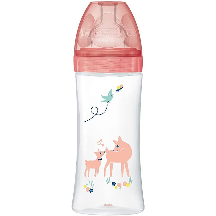 Dodie - Sensation+ Anti-Colic Feeding Bottle, 6 Months, Garden Pink, 330 Ml