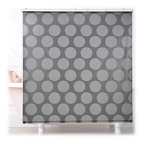 Grey shower curtain measuring 160 by 240 centimeters designed for use in showers and bathtubs featuring water-repellent material suitable for ceilings and windows