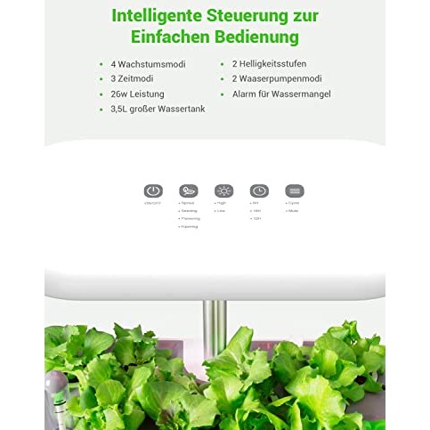 GOLUMUP - Hydroponic Growing System Smart Garden with Timer & 26W LED Lamp