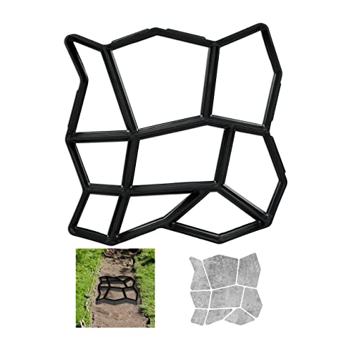 Black paving mould with nine chambers designed for creating garden stepping stones and concrete casts, measuring 3.5 x 35 x 35 cm, suitable for painting and outdoor use, sold as one piece.