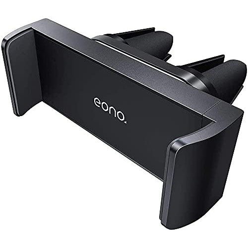 Black Eono car phone holder designed for air vent mounting featuring 360-degree rotation compatible with various smartphones including iPhone 13 Pro Max Mini 12 11 XS XR X and Galaxy S10 S9 with screen sizes ranging from 4.7 to 6.5 inches