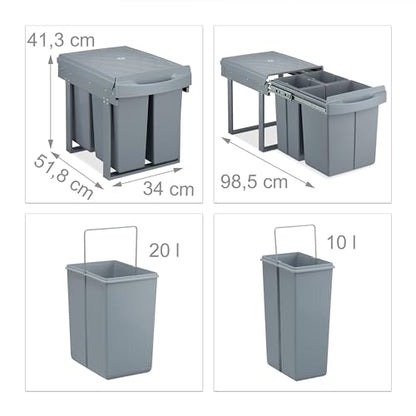 Relaxdays - Expandable Kitchen Bin with 3 Compartments for Lower Cabinet