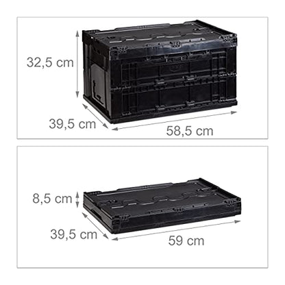 Relaxdays - 60L Foldable Storage Box With Lid, Black, 60x40x32 cm