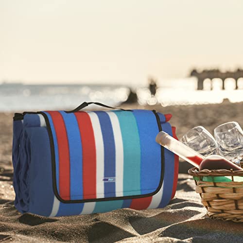 Relaxdays - XXL Insulated Waterproof Picnic Blanket With Carry Handle, Striped