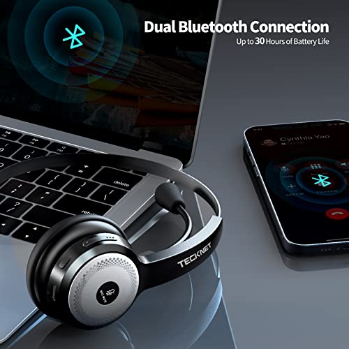 TECKNET - Bluetooth Headset With Microphone, 40Hrs AI Noise Cancelling