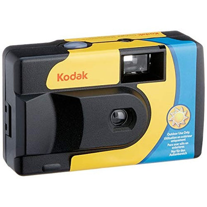 KODAK disposable camera with 800 ISO film, featuring a compact design and no flash, dimensions of 1.38 x 4.33 x 2.56 inches, and a weight of 80 grams; includes camera body and accessories for capturing images from 1 meter to infinity with a lens element of 32.8 mm, F10.