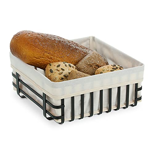 Modern black and cream bread basket with fabric insert designed for breakfast use measuring 12.5 x 28 x 28 cm