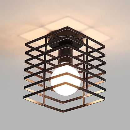 Retro industrial ceiling light featuring a black wrought iron design with an E27 lamp holder, suitable for living rooms, bedrooms, and studies, sold without a light source.