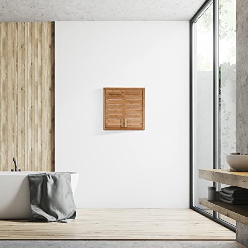 Relaxdays - Bamboo Wall Shelf With 2 Doors, Adjustable Base, Natural Finish