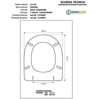 Acb/Colbam - White Wood Toilet Seat With Polyester Coating For Esedra Ideal Standard