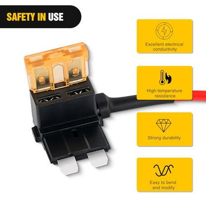 Nilight - 12V Car Add-a-Circuit Fuse TAP Adapter with 5 Amp Blade Fuse Set, Pack of 10