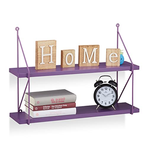 Two-level purple hanging wall shelves designed as a bookcase with dimensions 42 cm in height, 60 cm in width, and 16 cm in depth.