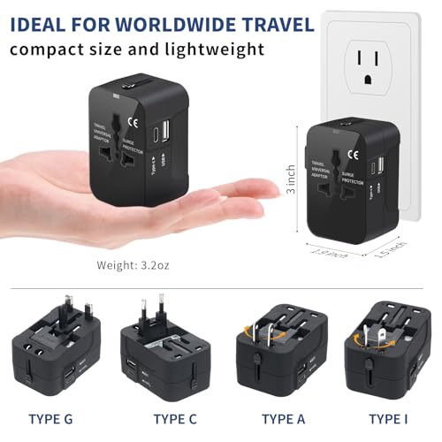 TravelMate - Universal Travel Adapter with USB-C Charging Ports, Black