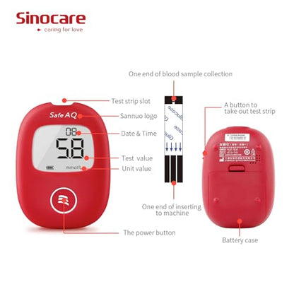 SINOCARE - Safe AQ Smart Blood Glucose Monitor With 25 Strips and Lancets