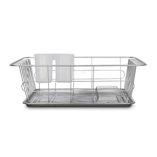 Relaxdays - Stainless Steel Draining Rack with Drip Tray & Cutlery Compartment