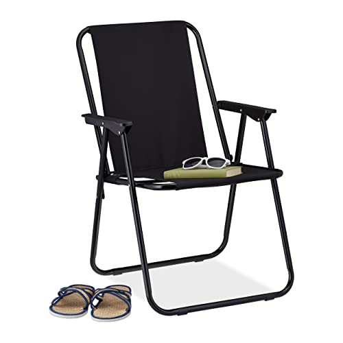 Lightweight portable folding chair designed for camping and beach use with a weight capacity of up to 100 kg made from polyester and iron in black color