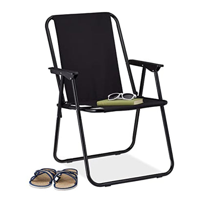 Lightweight portable folding chair designed for camping and beach use with a weight capacity of up to 100 kg made from polyester and iron in black color