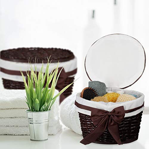 Relaxdays - Bathroom Baskets Set of 2, Decorative Buri Wood Storage Boxes