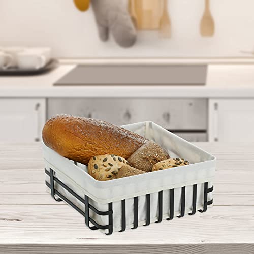 Relaxdays - Modern Bread Basket with Fabric Insert, Black/Cream, 12.5 x 28 x 28 cm