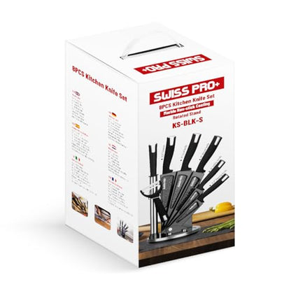 Swiss Pro+ - 8-Piece Stainless Steel Knife Set with Chef's Knife, Knife Block