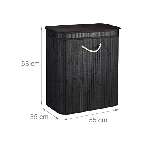 Relaxdays - Lidded Laundry Hamper With 2 Compartments, Bamboo Basket, Black