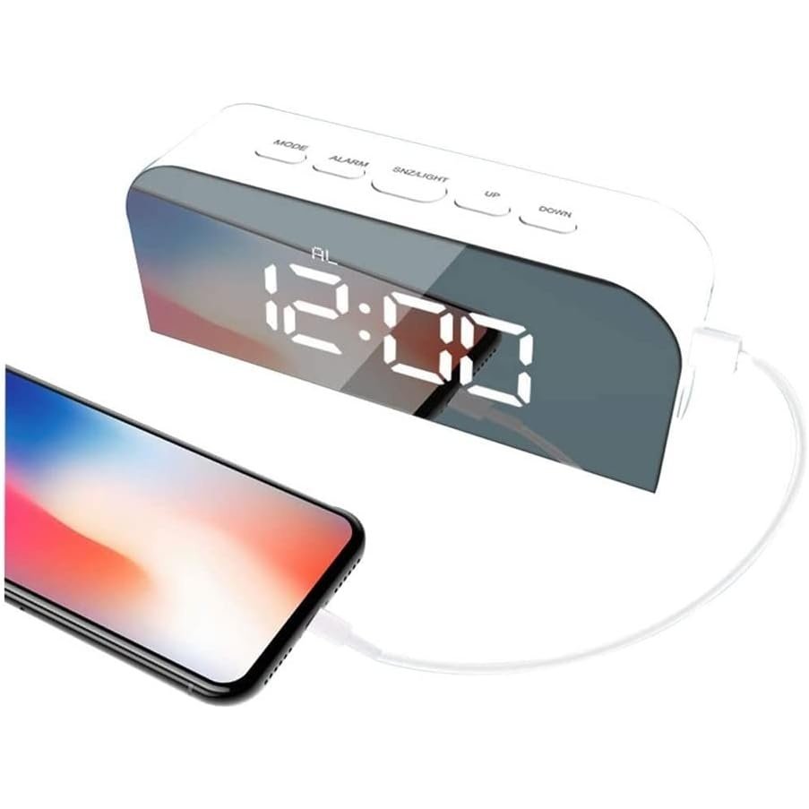 Ateeco - Digital Mirror Alarm Clock With LED Display, Snooze, Temperature Function