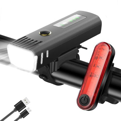 LED bicycle light set featuring a rechargeable front and rear lamp designed for waterproof use and StVZO approval, ideal for enhancing visibility and safety during cycling.