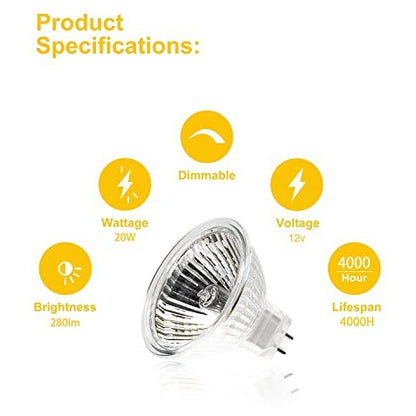 Simusi MR16 Halogen Spotlight Bulbs GU5.3 12V 20W, Dimmable Ceiling Light, 2700K Warm White, 2-Pin - 6 Pack