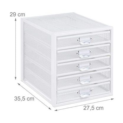 Relaxdays - 5-Drawer Writeable Steel Office Organiser Box, White